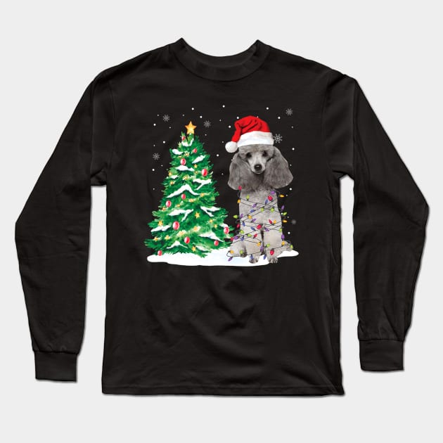 Poodle Santa Christmas Tree Lights Long Sleeve T-Shirt by IainDodes